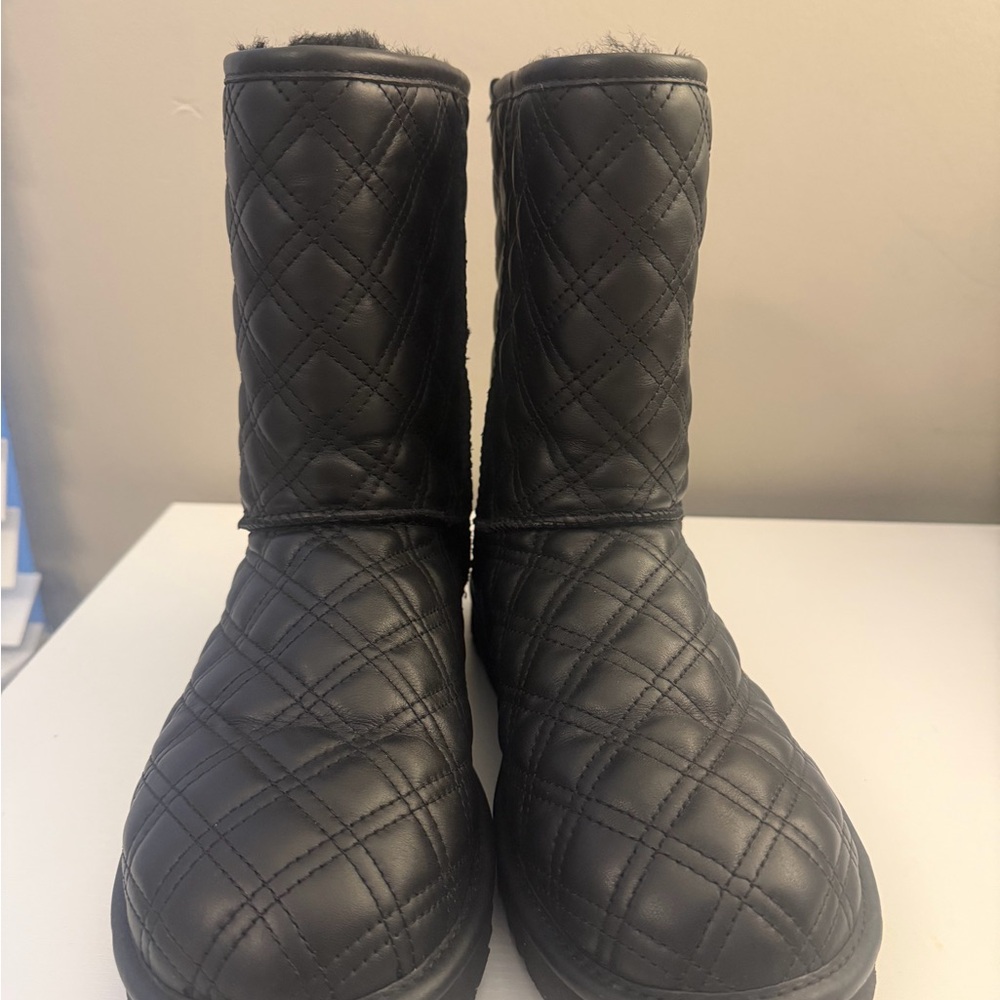 Quilted Leather Black Ugg Boots